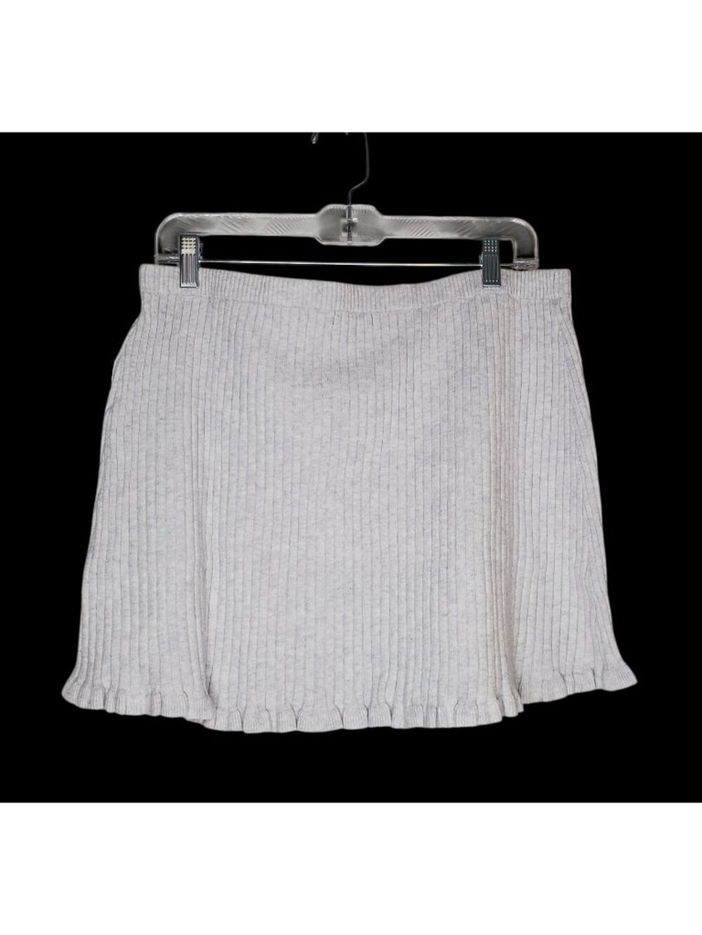 Ribbed Knit Mini Skirt Gray Cotton Blend Recycled Polyester Nylon